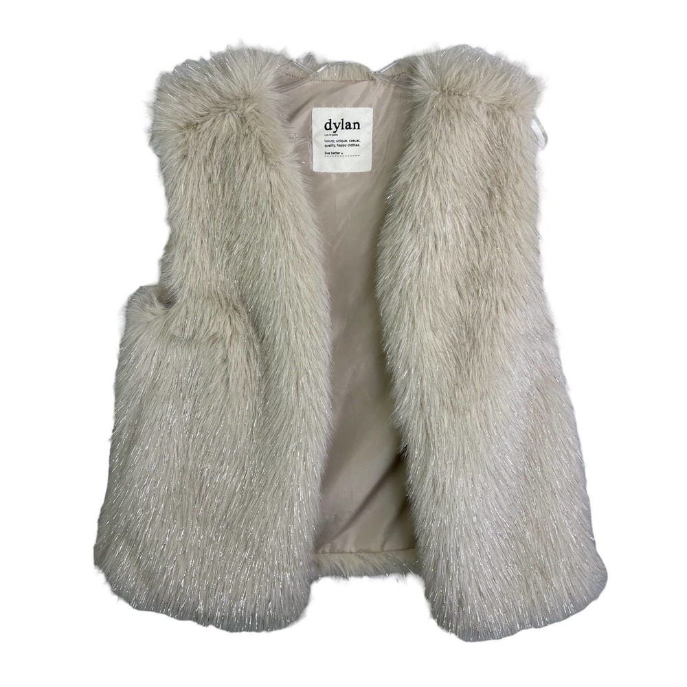 Dylan Women's‎ Vest Sleeveless Coat Gold Silver Luxury Faux Fur Open Front S